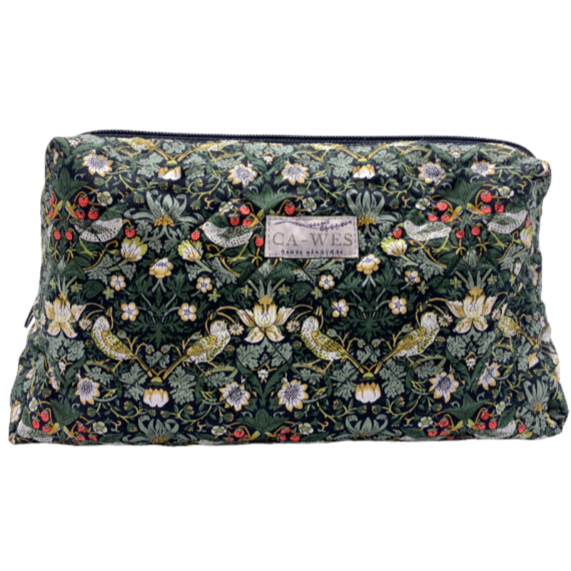 Primula Toilettaske - Liberty Strawberry Thief Mini/ Dark Green Front