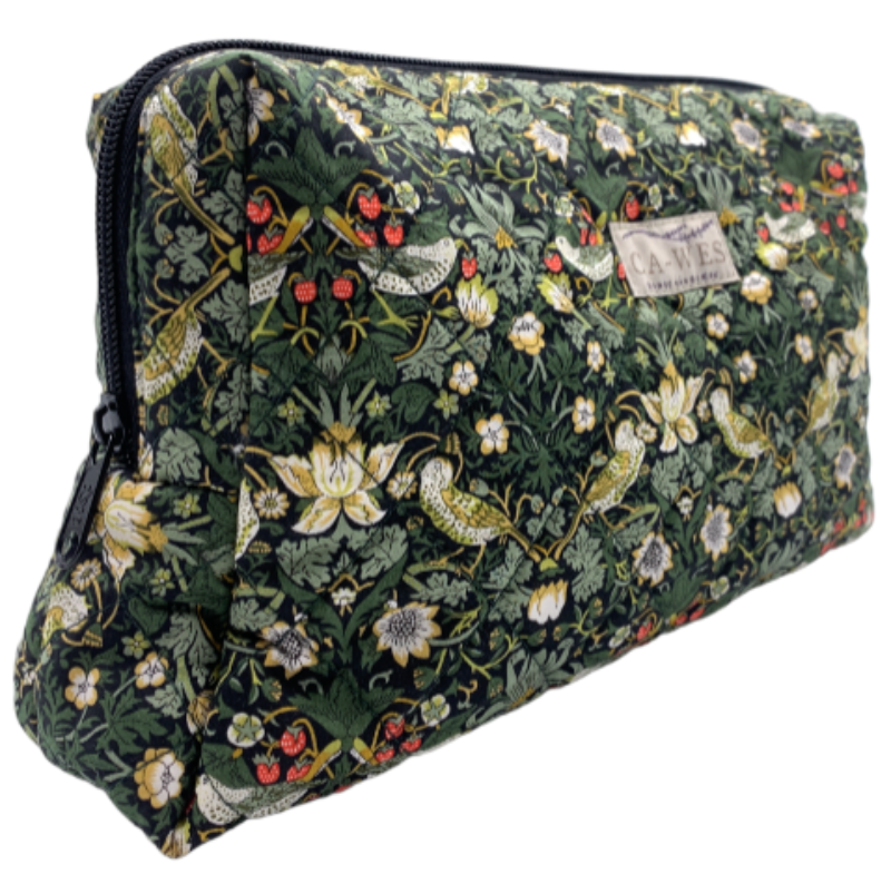 Primula Toilettaske - Liberty Strawberry Thief Mini/ Dark Green Skrå