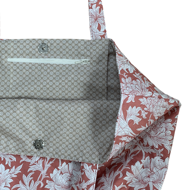 Lotus Tote bag - William Morris Chrysanthemum Tonal /Coral