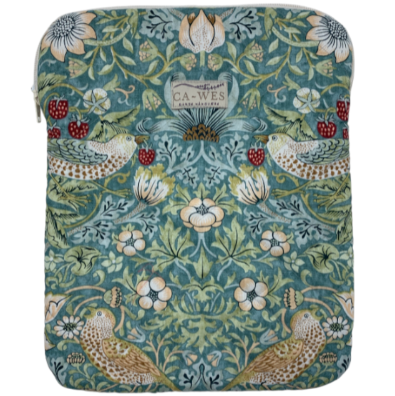 Magnolia iPad sleeve - William Morris Strawberry Thief/ Aqua Front