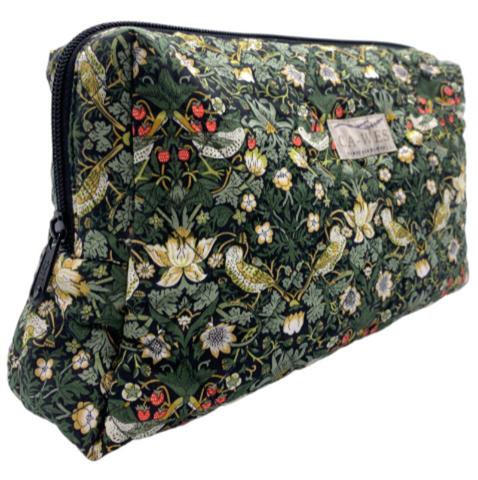 Primula Toilettaske - Liberty Strawberry Thief Mini/ Dark Green Skrå