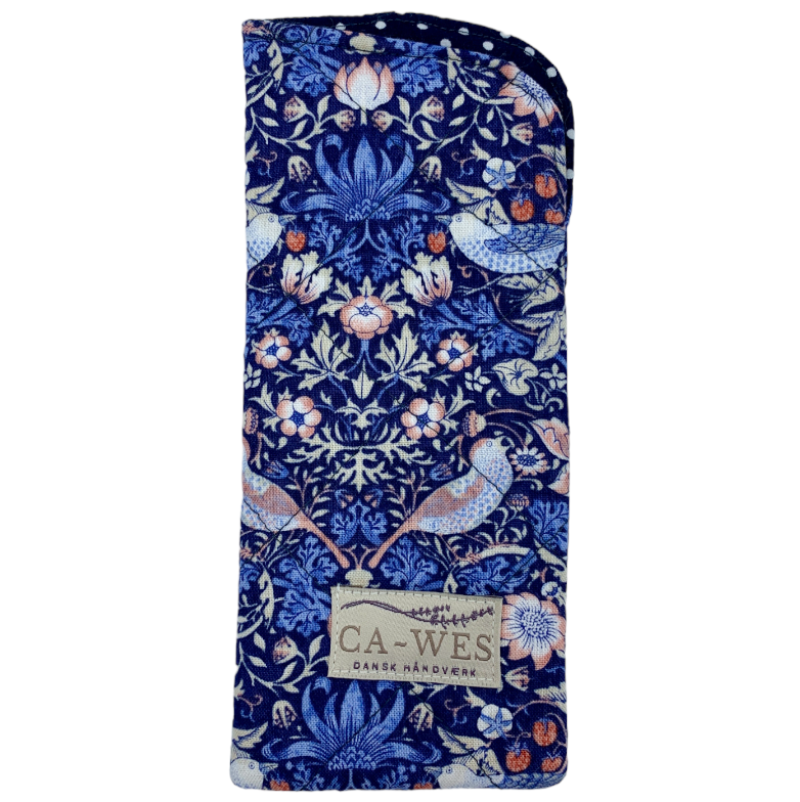 Tulipan Brilleetui i William morris strawberry thief mini/Blue